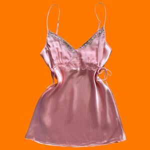 00's vintage baby pink satin lace ballerina fairy coquette y2k slip dress LARGE